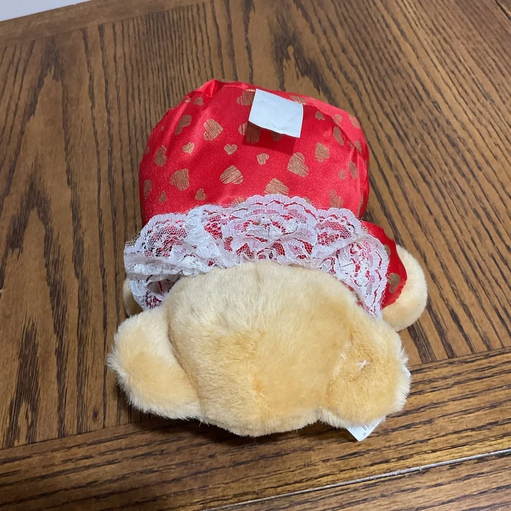 Teddy Bear red gold hearts lace collar + double heart picture frame Valentine